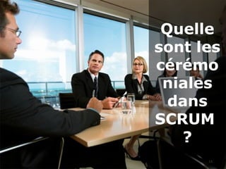 14
Quelle
sont les
cérémo
niales
dans
SCRUM
?
 