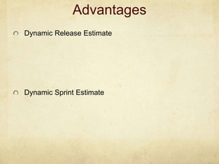 Advantages
Dynamic Release Estimate
Dynamic Sprint Estimate
 