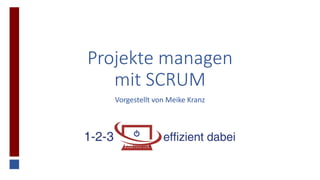 Projekte managen
mit SCRUM
Vorgestellt von Meike Kranz
 