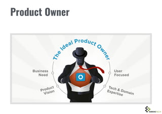 Product Owner
• Es el dueño del producto que se va a desarrollar y
dueño del product Backlog
• Entre sus responsabilidades están:
• Conocimiento del dominio de negocio
• Conocimiento del negocio y sus necesidades
• Recopilar las prioridades del negocio para
organizar el product backlog
• Intermediario entre el equipo y los Stakeholders
• Debe tener cierto conocimiento técnico
 