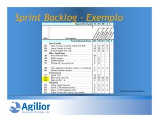 Sprint Backlog - Exemplo




                       Fonte: Mountain Goat Software.
 