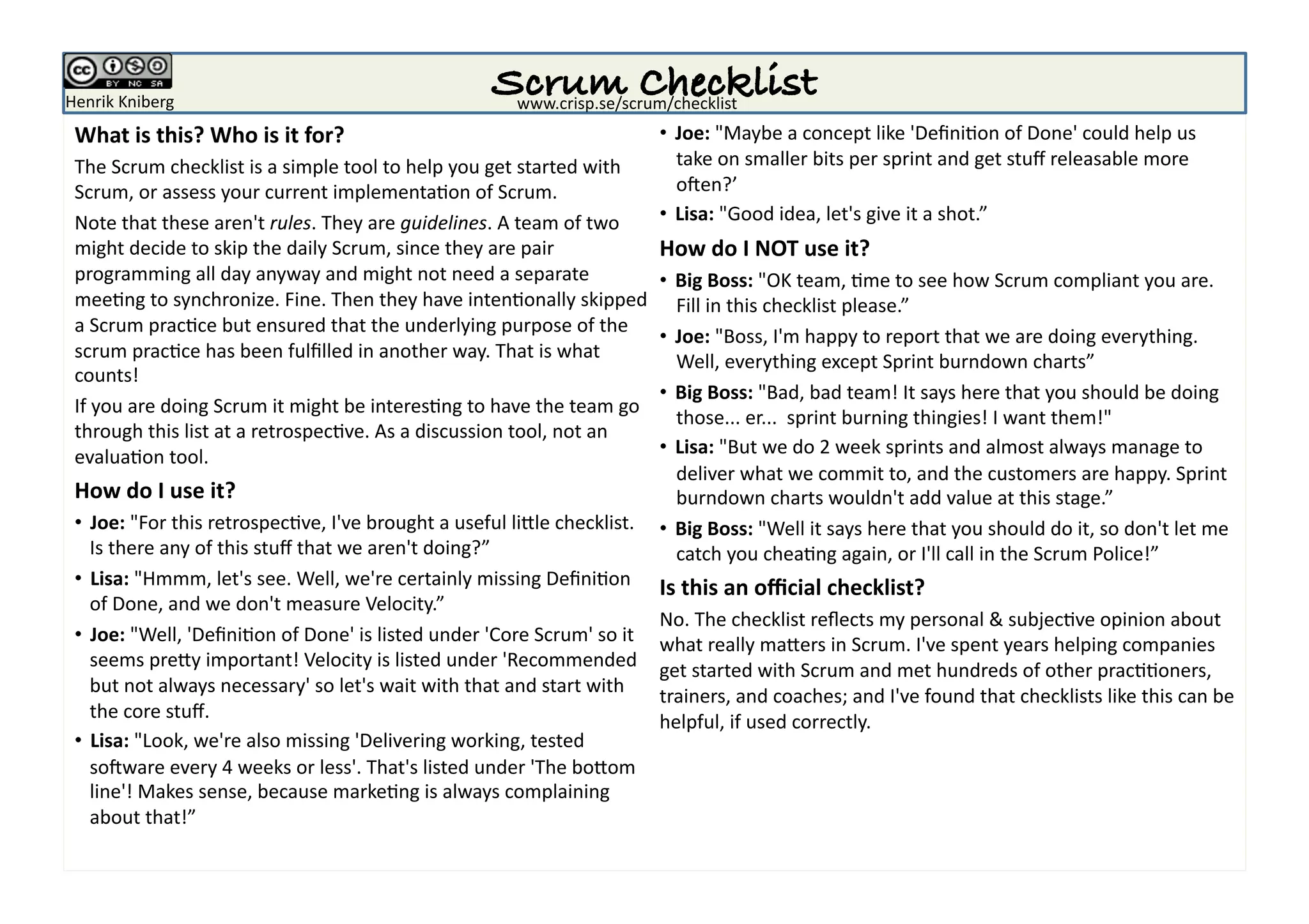 Scrum Checklist.pdf Scrum checklist | PDF