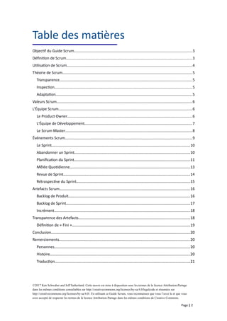 Table des matières
Objectif du Guide Scrum...................................................................................