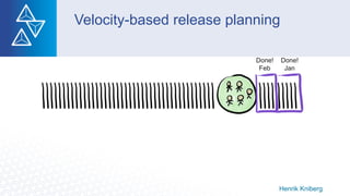 Velocity-based release planning
Henrik Kniberg
Done!
Jan
Done!
Feb
 