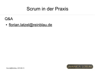 Scrum@Reinblau, 2015-06-13
THX
...und auf Projekte mit SCRUM die „rocken“!
● Last Daily @berlinonline, Projekt berliner.de, Mai 2009
● https://www.drupal.org/node/622158
 
