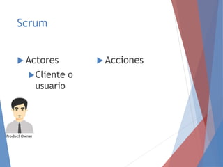 Scrum
 Actores
Cliente o
usuario
 Acciones
 