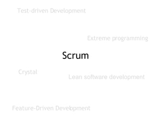 Feature-Driven Development Test-driven Development Crystal Extreme programming Scrum Lean software development 
