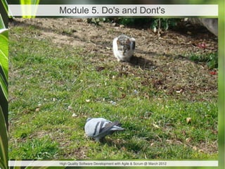 Module 5. Do's and Dont's




High Quality Software Development with Agile & Scrum @ March 2012
 