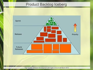 Product Backlog Iceberg




High Quality Software Development with Agile & Scrum @ March 2012
 