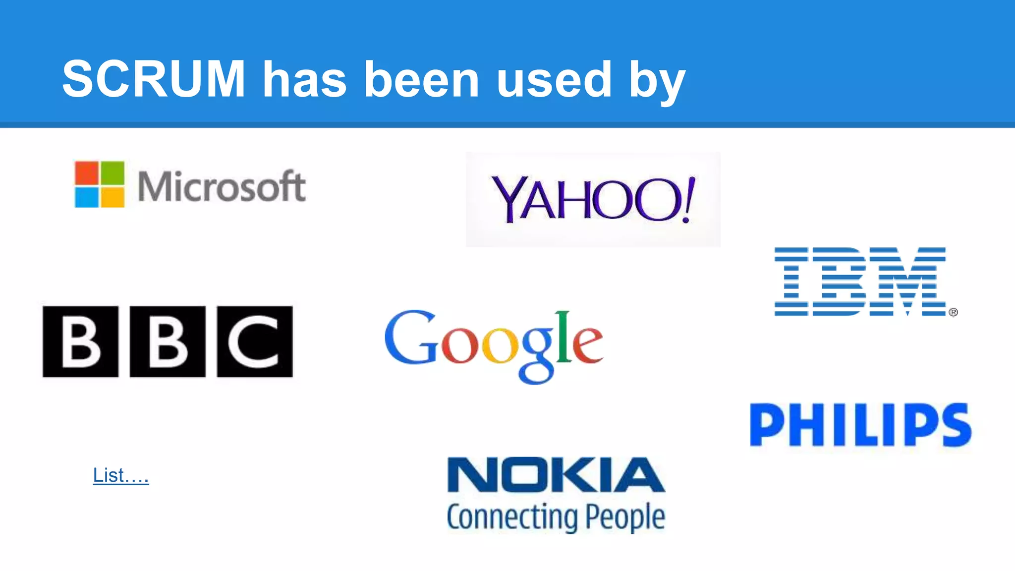 SCRUM has been used by
List….
 