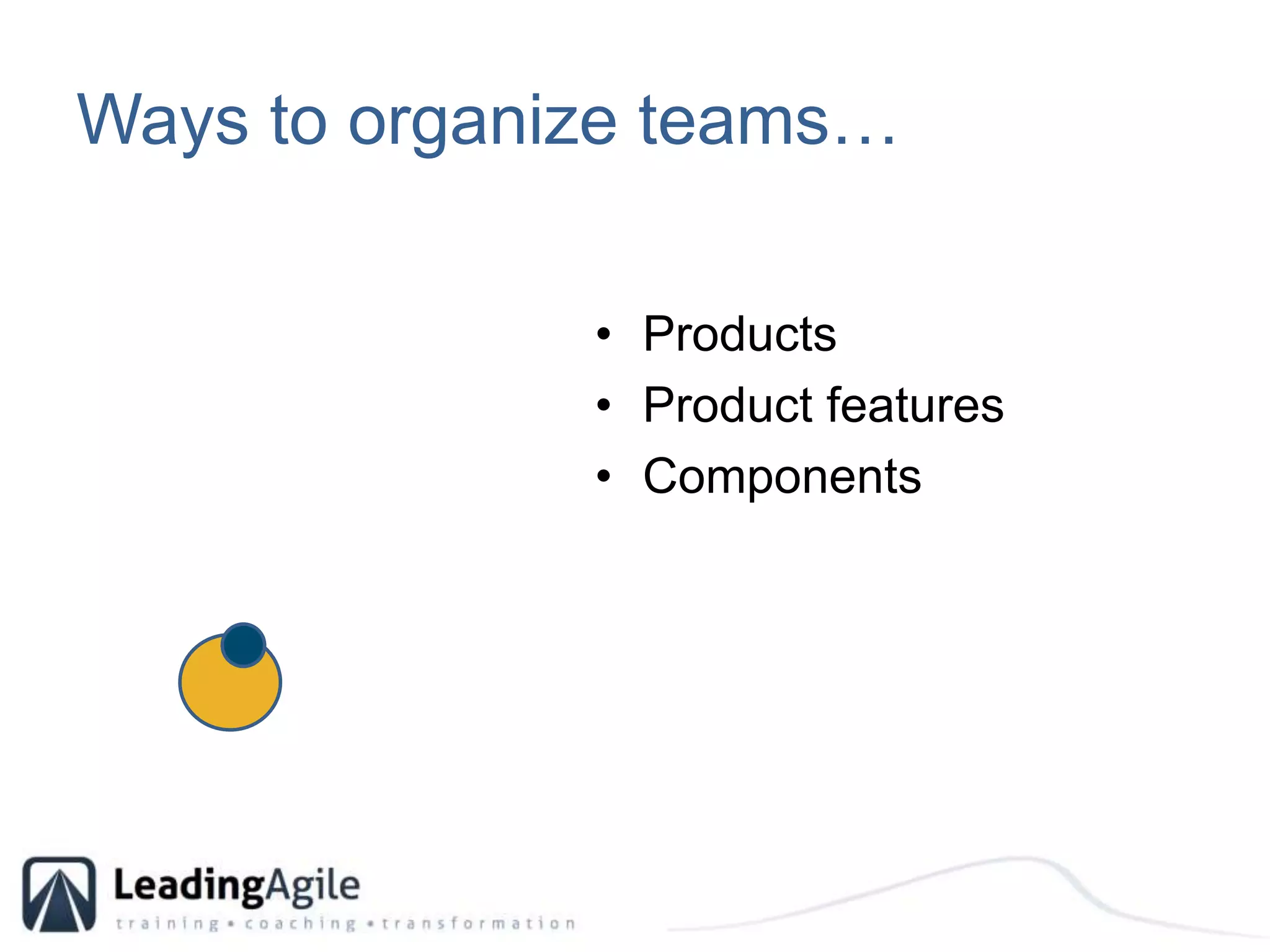 Ways to organize teams… ProductsProduct featuresComponents
