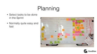 Planning
• Select tasks to be done
in the Sprint
• Normally quite easy and
fast
 