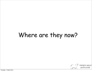Where are they now?




Thursday, 11 March 2010
 