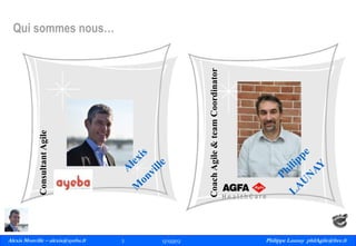 Consultant Agile

Coach Agile & team Coordinator

Qui sommes nous…

Alexis Monville – alexis@ayeba.fr
3
Philippe Launay
13/09/2010

3

12/10/2012

Philippe Launay philAgile@free.fr
PhilAgile@free.fr

 