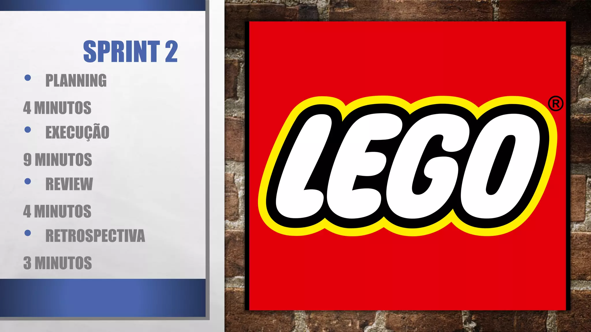 SPRINT 2
• PLANNING
4 MINUTOS
• EXECUÇÃO
9 MINUTOS
• REVIEW
4 MINUTOS
• RETROSPECTIVA
3 MINUTOS
 