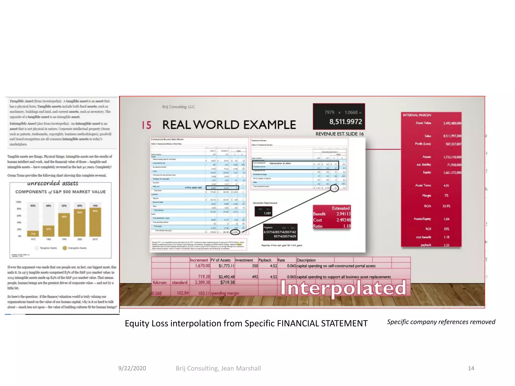Equity Loss interpolation from Specific FINANCIAL STATEMENT
149/22/2020 Brij Consulting, Jean Marshall
Specific company references removed
 