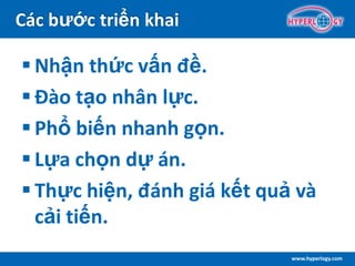 www.hyperlogy.com
Các bước triển khai
 Nhận thức vấn đề.
 Đào tạo nhân lực.
 Phổ biến nhanh gọn.
 Lựa chọn dự án.
 Thực hiện, đánh giá kết quả và
cải tiến.
 