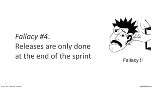 April	20,	2018	|	Delhi-NCR	|	ScrumDay
Fallacy !!
Fallacy	#4:	
Releases	are	only	done	
at	the	end	of	the	sprint
#AgilitybyChoice
 