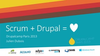 Scrum + Drupal =
Drupalcamp Paris 2013
Julien Dubois
 