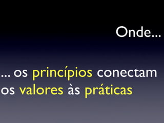 Onde...

... os princípios conectam
os valores às práticas
 