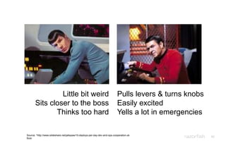 62
Little bit weird
Sits closer to the boss
Thinks too hard
Pulls levers & turns knobs
Easily excited
Yells a lot in emergencies
Source: *http://www.slideshare.net/jallspaw/10-deploys-per-day-dev-and-ops-cooperation-at-
flickr
 