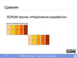 Сравним

•   SCRUM против «Итеративной разработки»




    9
 
