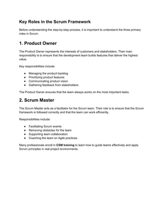 Scrum Framework Step by Step Guide for Agile Teams | PDF