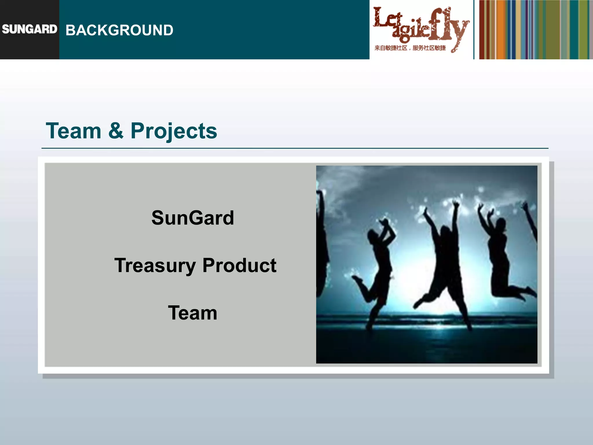 BACKGROUND




Team & Projects


         SunGard

     Treasury Product

          Team
 