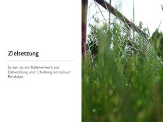 Zielsetzung
Scrum ist ein Rahmenwerk zur
Entwicklung und Erhaltung komplexer
Produkte.
Bild: ﬂickr.com
 