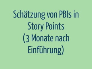 Schätzung von PBIs in
Story Points
(3 Monate nach
Einführung)

 