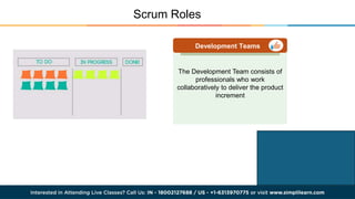 Scrum Roles
The Development Team consists of
professionals who work
collaboratively to deliver the product
increment
Development Teams
 