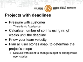 Burnup chart
● Total nr. of story points
● Nr. of approved story points
 