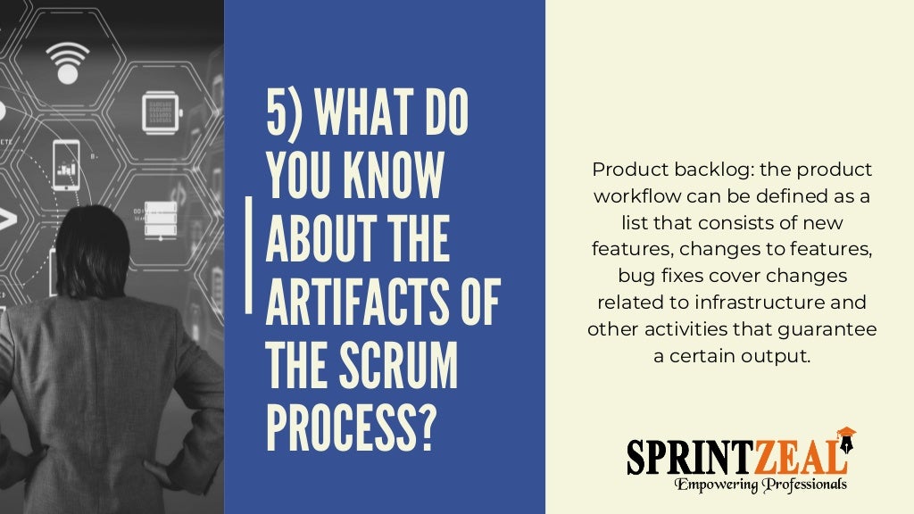 5) WHAT DO
YOU KNOW
ABOUT THE
ARTIFACTS OF
THE SCRUM
PROCESS?
Product backlog: the product
workflow can be defined as a
list that consists of new
features, changes to features,
bug fixes cover changes
related to infrastructure and
other activities that guarantee
a certain output.


 