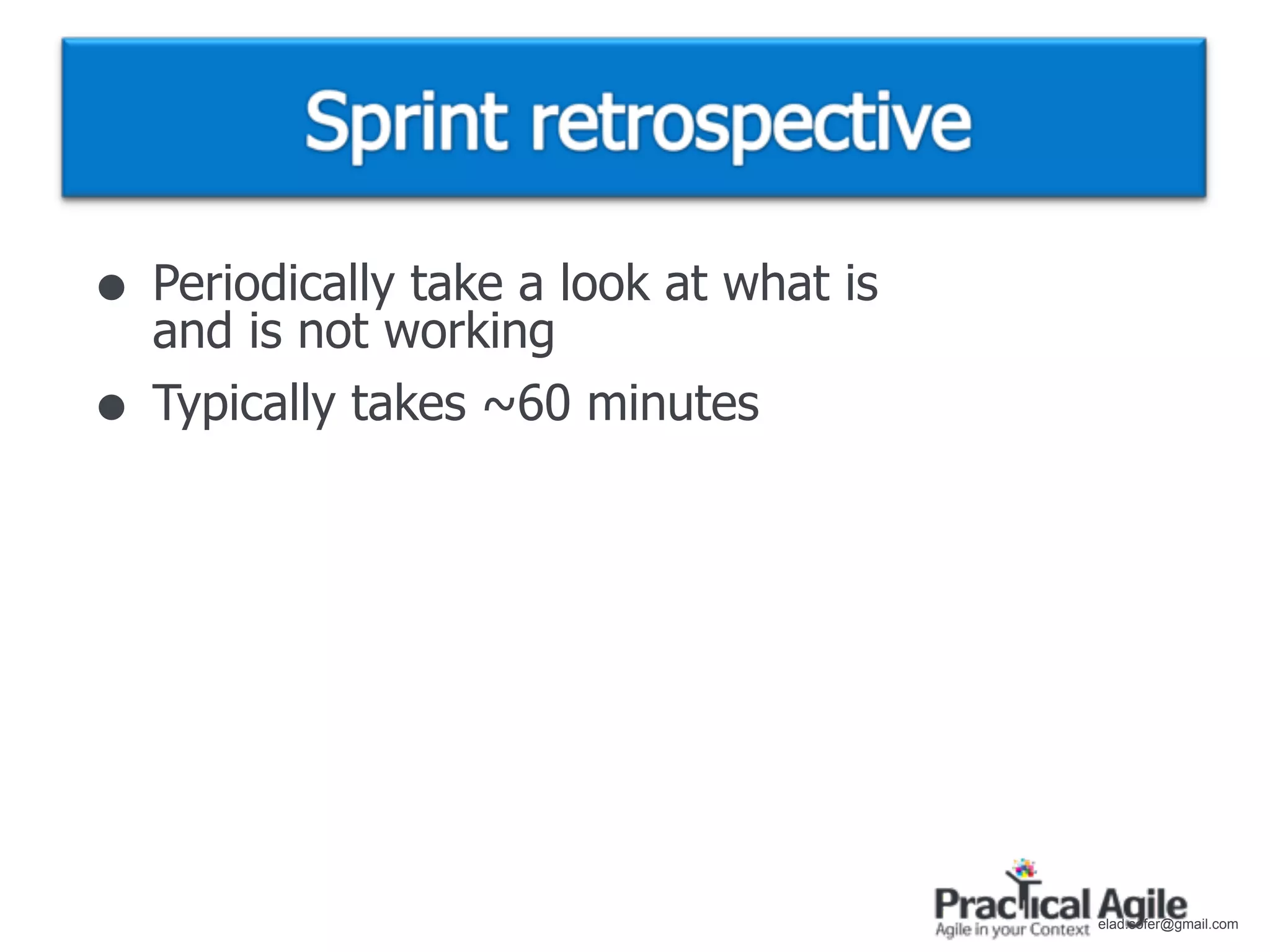 • Periodically take a look at what is
    and is not working
•   Typically takes ~60 minutes




                                        elad.sofer@gmail.com
 