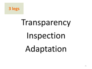 3 legs


         Transparency
          Inspection
          Adaptation
                        21
 