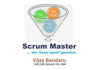 … the “team spirit” guardian
Scrum Master
CSP, CSM, PMI-ACP, ITIL, PMP
 