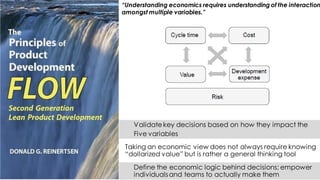 “Understanding economics requires understanding of the interaction
amongst multiple variables.”
Taking an economic view does not always require knowing
“dollarized value” but is rather a general thinking tool
Define the economic logic behind decisions; empower
individualsand teams to actually make them
Validate key decisions based on how they impact the
Five variables
 