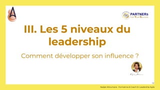 III. Les 5 niveaux du
leadership
Comment développer son influence ?
12
Nadjat Attoumane - Formatrice & Coach En Leadership Agile
 