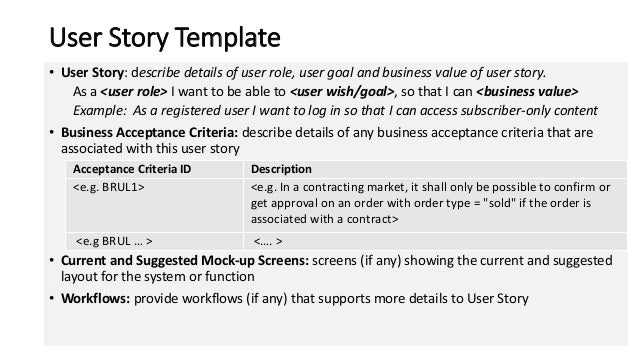 scrum process for offshore team user story document template