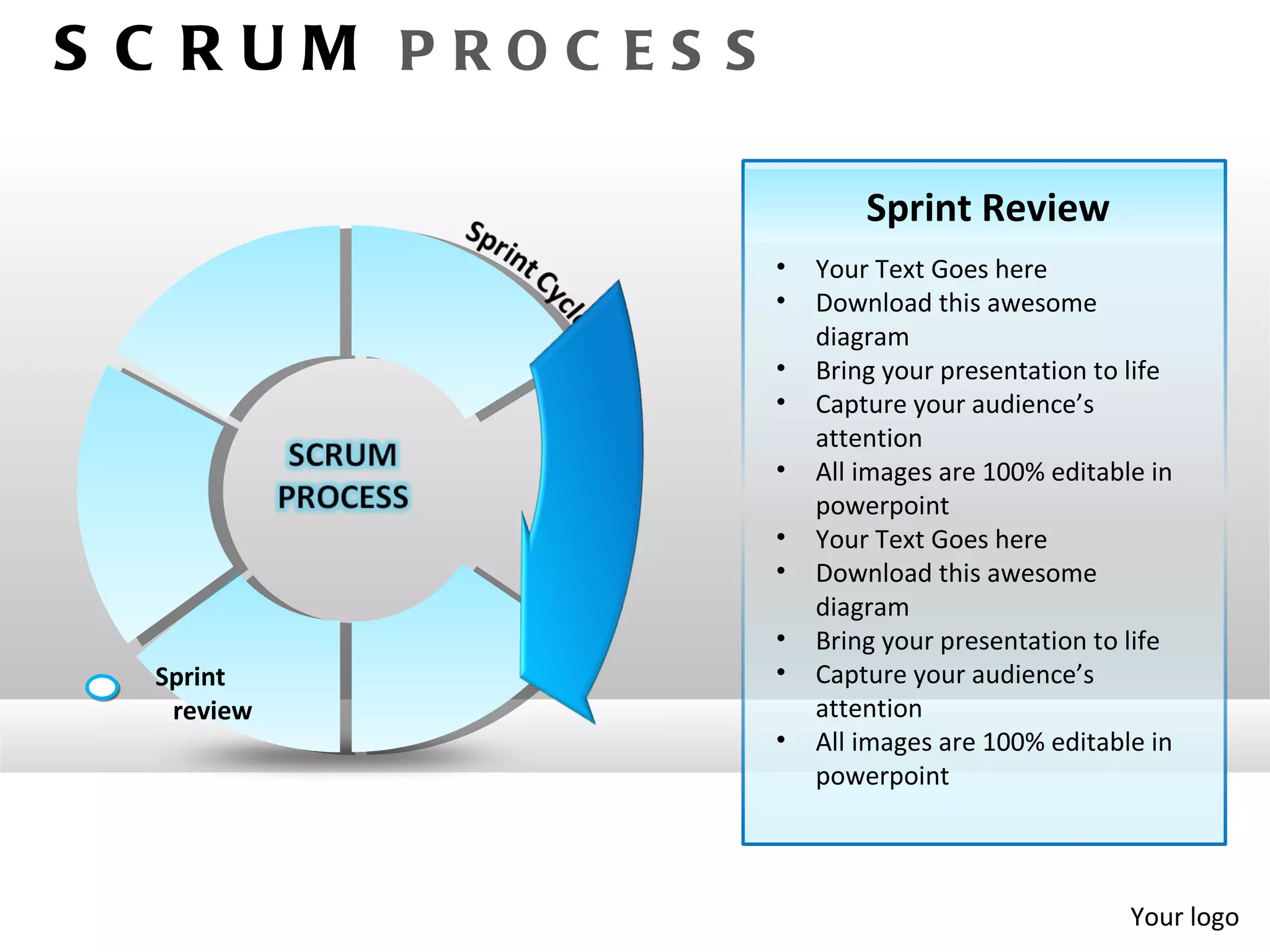 S C RUM PROC ES S

                            Sprint Review
                    •   Your Text Goes here
                    •   Download this awesome
                        diagram
                    •   Bring your presentation to life
                    •   Capture your audience’s
                        attention
                    •   All images are 100% editable in
                        powerpoint
                    •   Your Text Goes here
                    •   Download this awesome
                        diagram
                    •   Bring your presentation to life
  Sprint            •   Capture your audience’s
   review               attention
                    •   All images are 100% editable in
                        powerpoint




                                                   Your logo
 