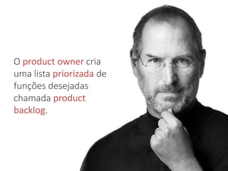 O product owner cria 
uma lista priorizada de 
funções desejadas 
chamada product 
backlog. 
 