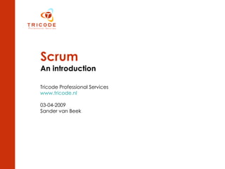 Scrum An introduction Tricode Professional Services www.tricode.nl 03-04-2009 Sander van Beek 