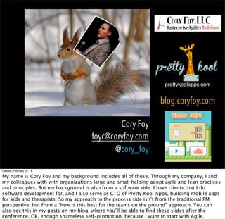 Agile

Tuesday, February 25, 14

When I asked how many of you “do Agile” what came in to your mind was likely the thought
of agility, gracefully dancing across your software product.

 