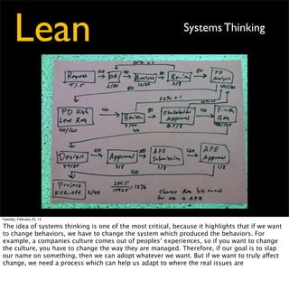 Kanban

Tuesday, February 25, 14

While Mary and Tom’s book introduced several tools to implement the principles, in 2010,
David Anderson published a book introducing the idea of Kanban in the technology world.
Kanban literally means card - it’s a signaling mechanism

 