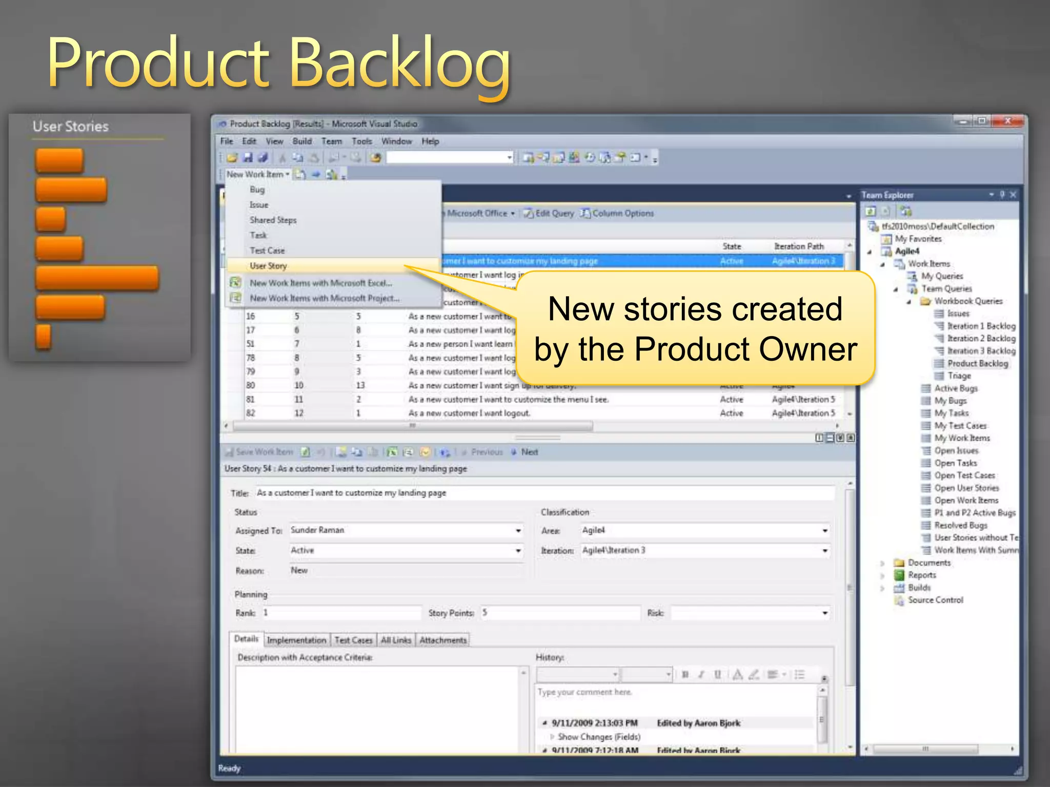 Product BacklogThe new story provides a guide to ensure the story is written from the customer’s perspective