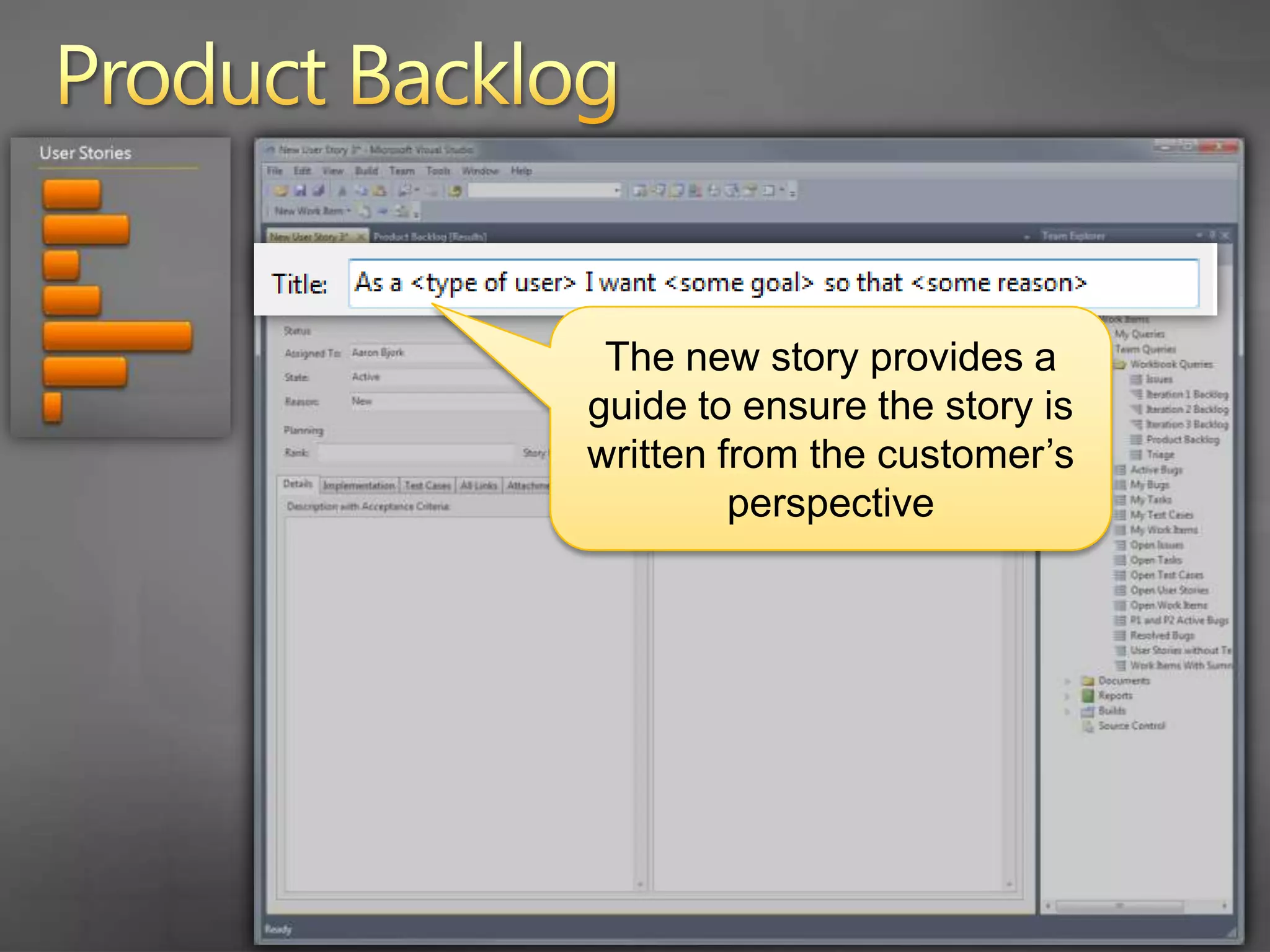 Product BacklogEach story is ranked by priority and assigned a story point value