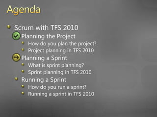 What is Sprint Planning?The product owner and the team add user stories to the sprintEach story is decomposed into tasksThe team makes a commitment to each user story