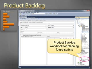 Product Backlog Workbook<br />Stories that are too large are left on the backlog<br />Each story is placed in an upcoming ...