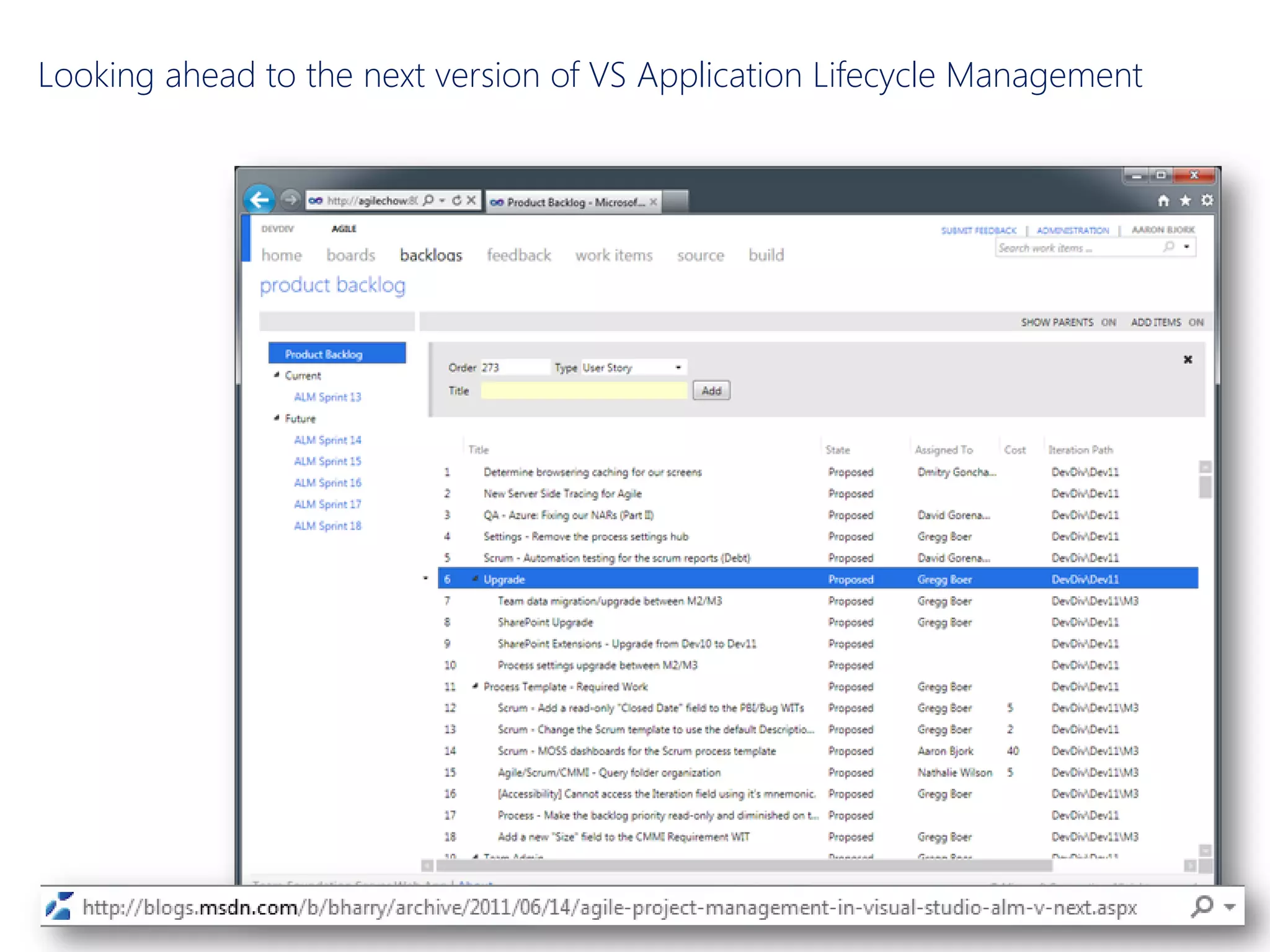 Looking ahead to the next version of VS Application Lifecycle Management
 