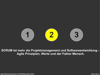 SCRUM ist mehr als Projektmanagement und Softwareentwicklung -  Agile Prinzipien, Werte und der Faktor Mensch. 1 2 3 